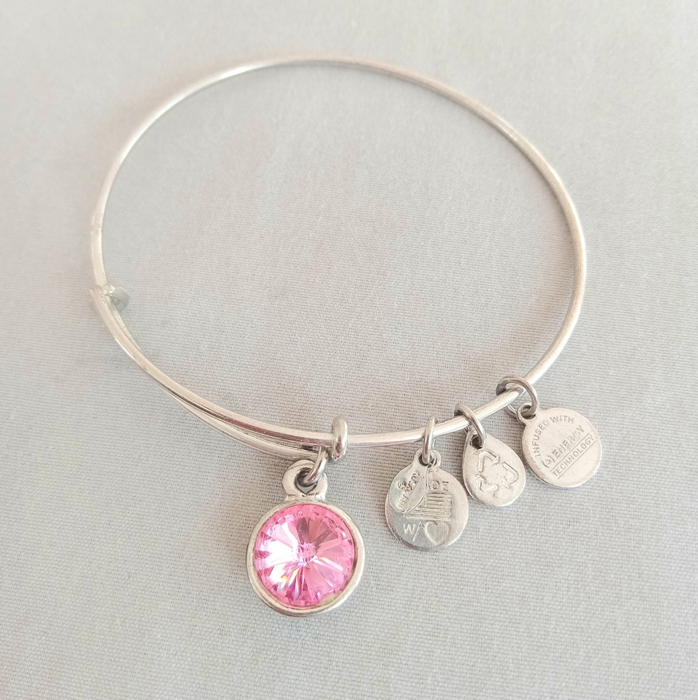Alex and Ani Birth PINK Stone Charm Bracelet adjustable Size.
